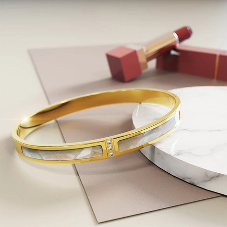 Bullion Gold Modest Hinged Bangle in Gold Layered Stainless Steel