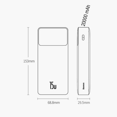 Baseus Bipow Power Bank 20000mAh 15W Digital LED Display USB Type-C Type-A - Black