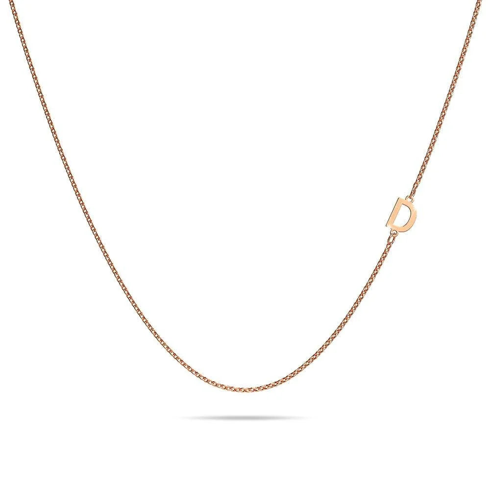 Bullion Gold Bold Alphabet Letter Initial Charm Necklace in Rose Gold Tone