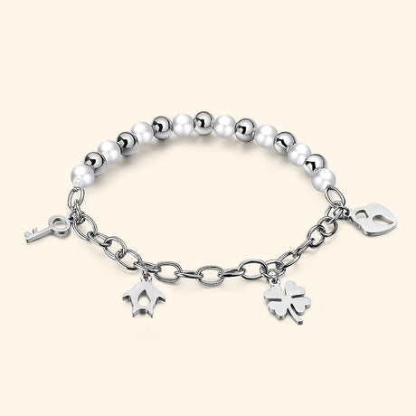 Bullion Gold Polished Charm Bracelet In White Gold