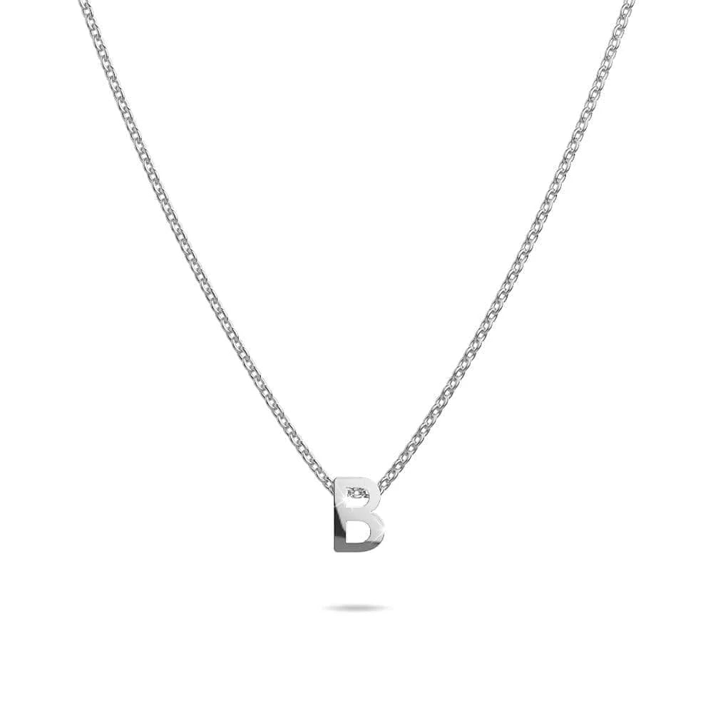 Bullion Gold Initials Brick Alphabet Letter Necklace White Gold Layered Steel Jewellery