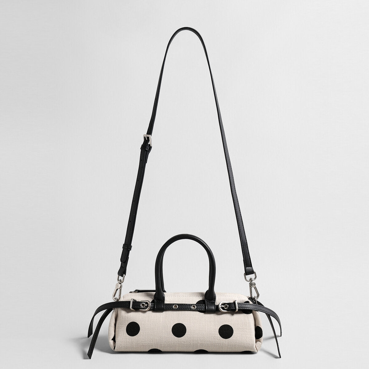 Polka Dot Canvas Barrel Bag - Ivory