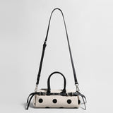 Polka Dot Canvas Barrel Bag - Ivory