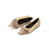 Vintage Bow Pointed Toe Flats - Beige