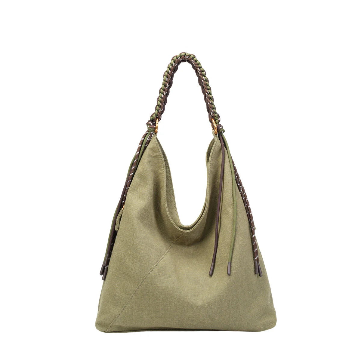 BAMEI Natural Ramie Canvas Braided Handle Tote Bag - Olive
