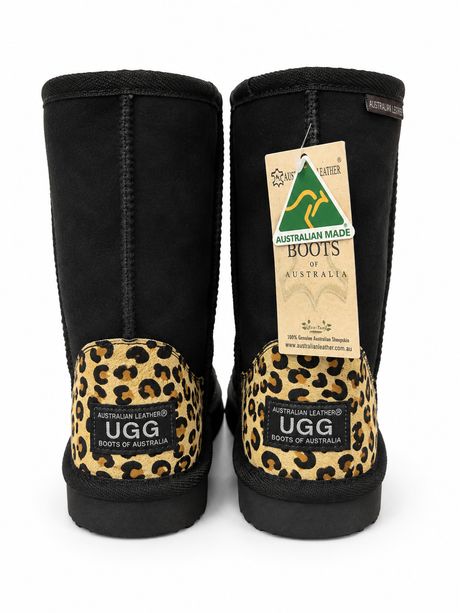 Australian Leather Ugg Leopard Classic Short - Black - AU4