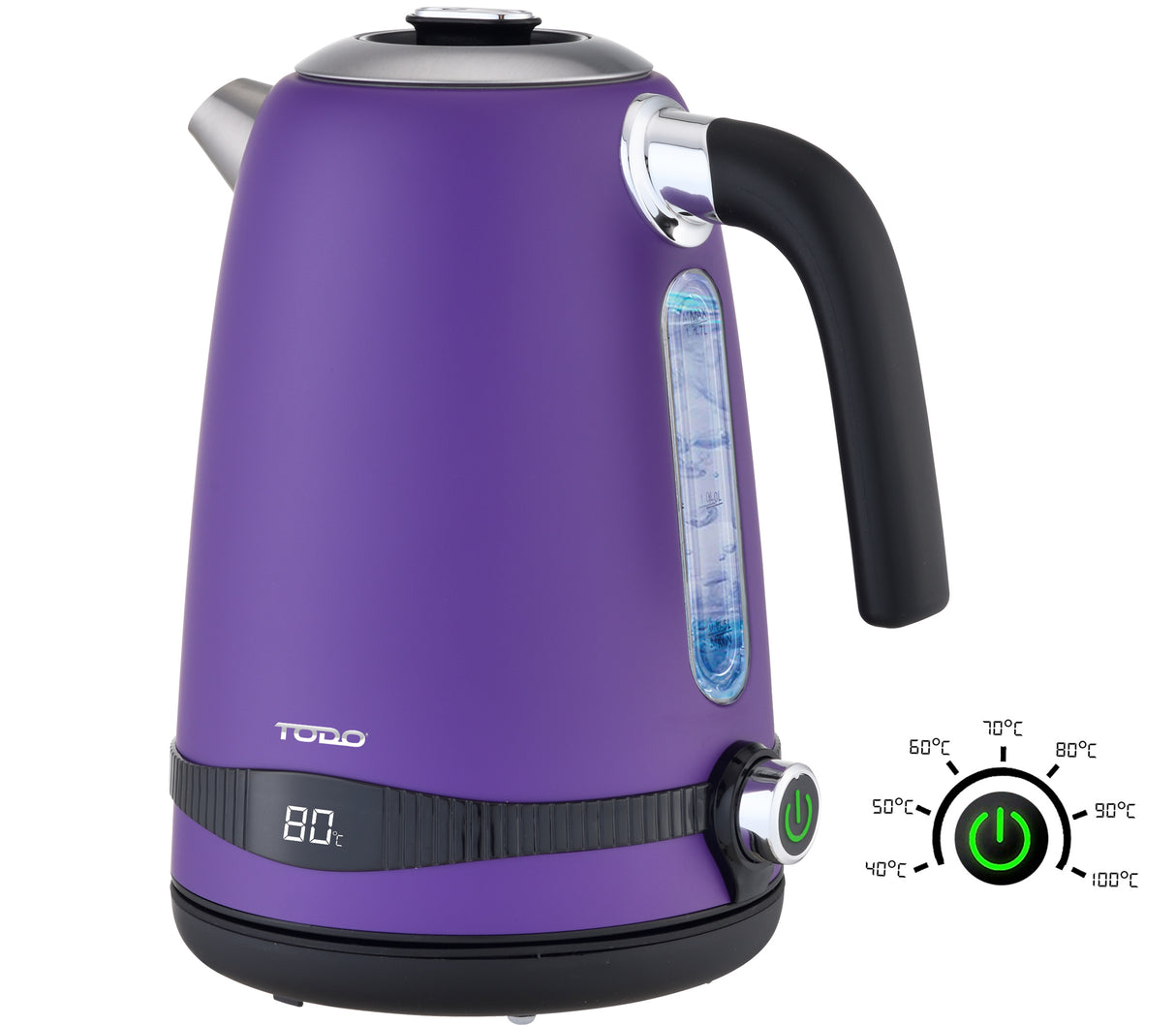 TODO 1.7L Stainless Steel Cordless Kettle Keep Warm Electric Led Water Jug - Purple