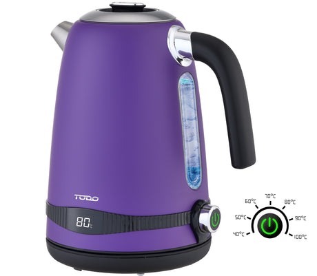 TODO 1.7L Stainless Steel Cordless Kettle Keep Warm Electric Led Water Jug - Purple