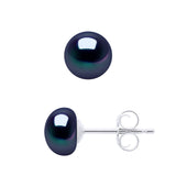 Earrings of Silver 925 and Real Cultured Freshwater Pearls Button 6-7 mm - Black "Tahitian Style" - Longueur 18 cm