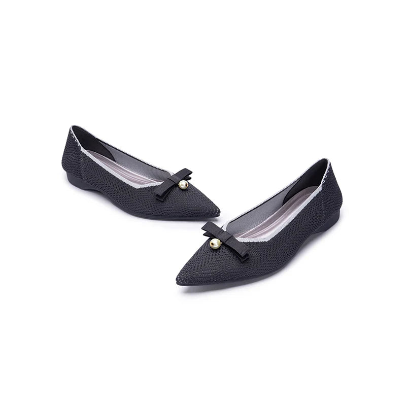 Sarah Casual Pearl Bow Commuter Flats - Charcoal