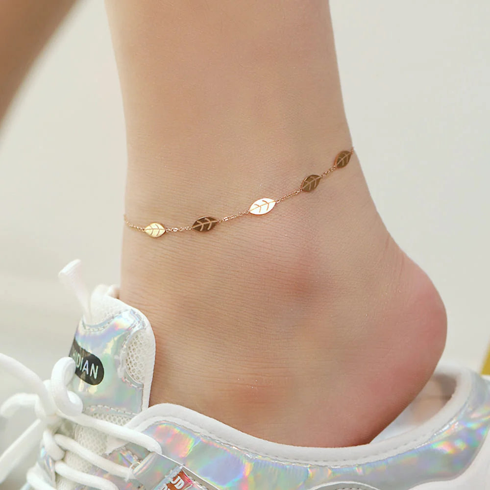 Bullion Gold Falling Leaves Chain Anklet in Rose Gold Layered Steel Jewellery