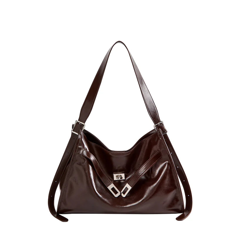 Nalandu Luxe Slouch Lock Shoulder Bag - Chocolate