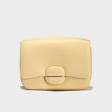 Structured Buckle Leather Shoulder Bag - Yellow