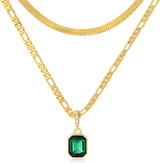 Liv Oliver 18K Multi Layer Emerald Green Drop Necklace
