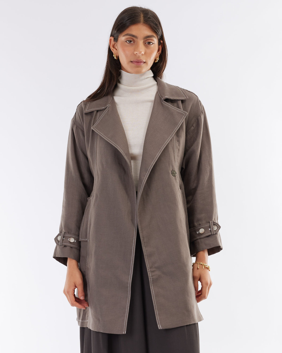 Amelius Elvie Linen Trench Jacket - Khaki