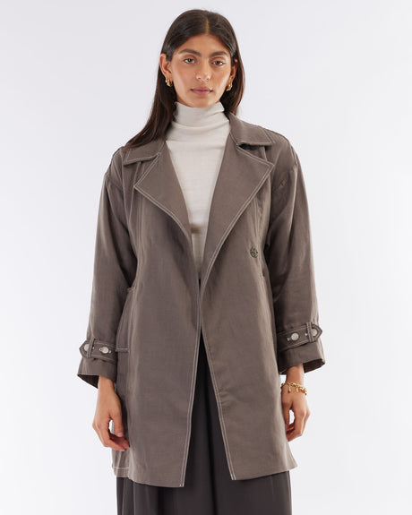 Amelius Elvie Linen Trench Jacket - Khaki