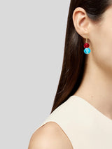 Liv Oliver 18K Gold Blue & Red Faceted Double Drop Earrings