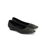Rhinestone Gradient Knit Pointed Toe Wedge Flats - Black