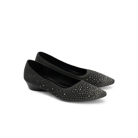 Rhinestone Gradient Knit Pointed Toe Wedge Flats - Black