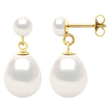 Double Earrings Yellow Gold - Natural White - Height Earrings 22 mm