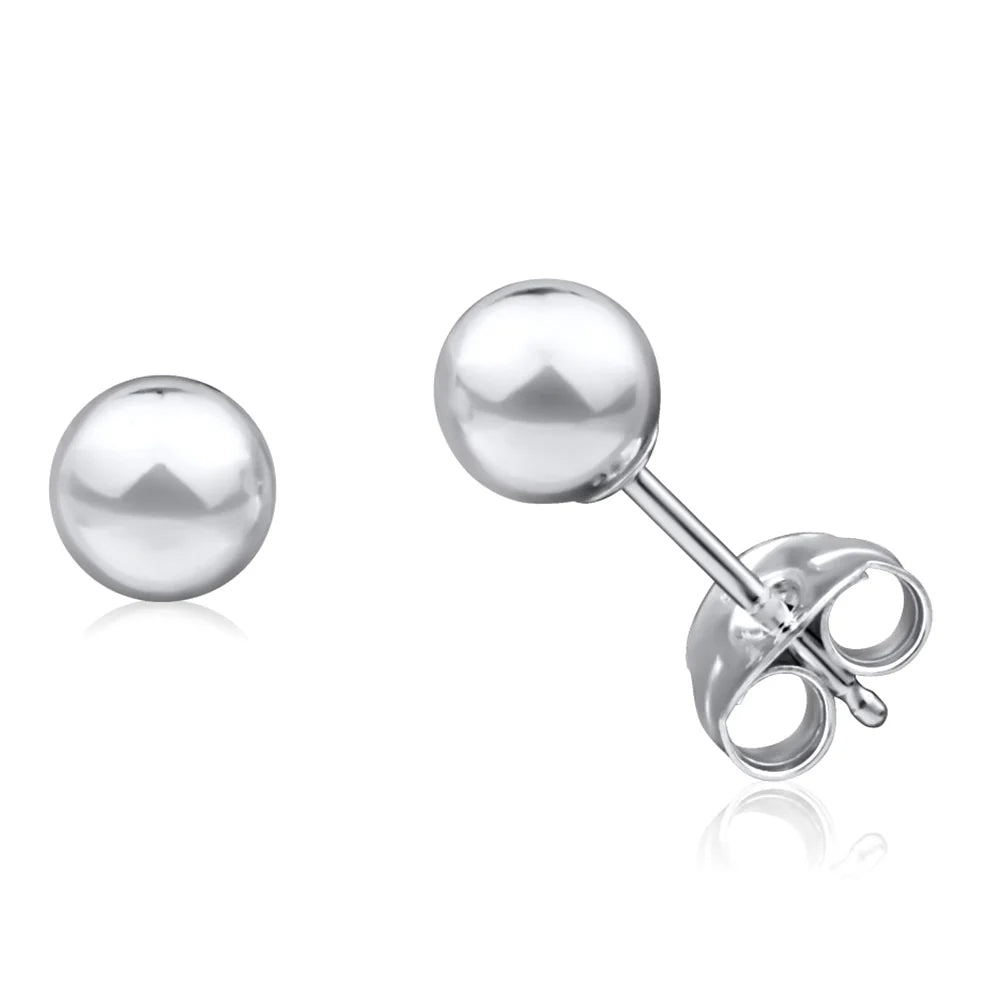 Solid 925 Sterling Silver Silver Ball Studs 5mm