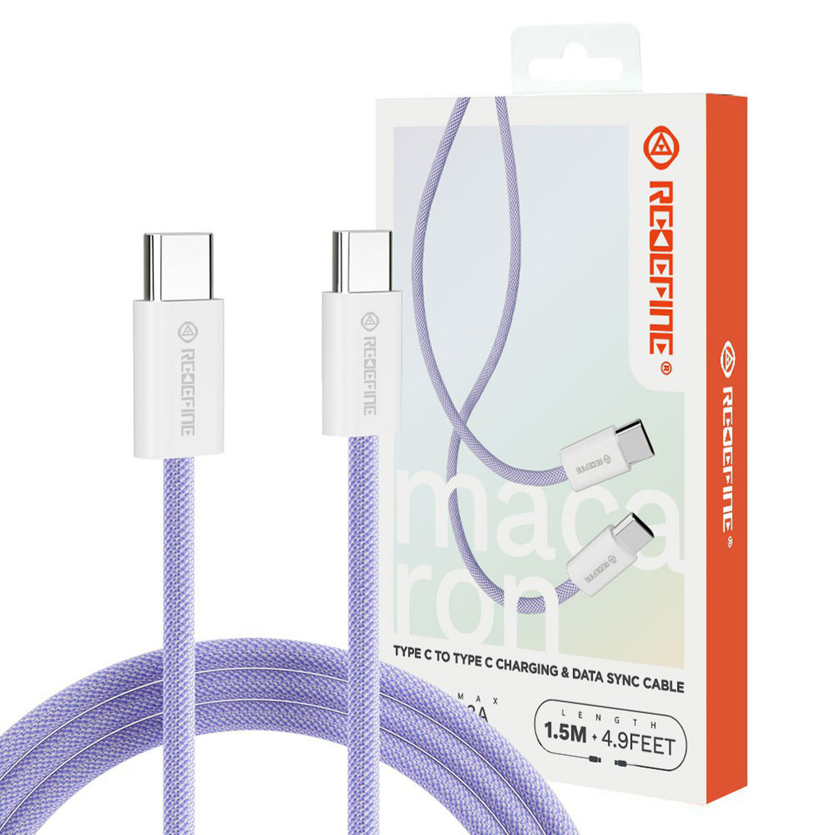 REDEFINE Type-C to Type-C USB Charging Data Sync Charge Cable 60W 1.5m - Purple