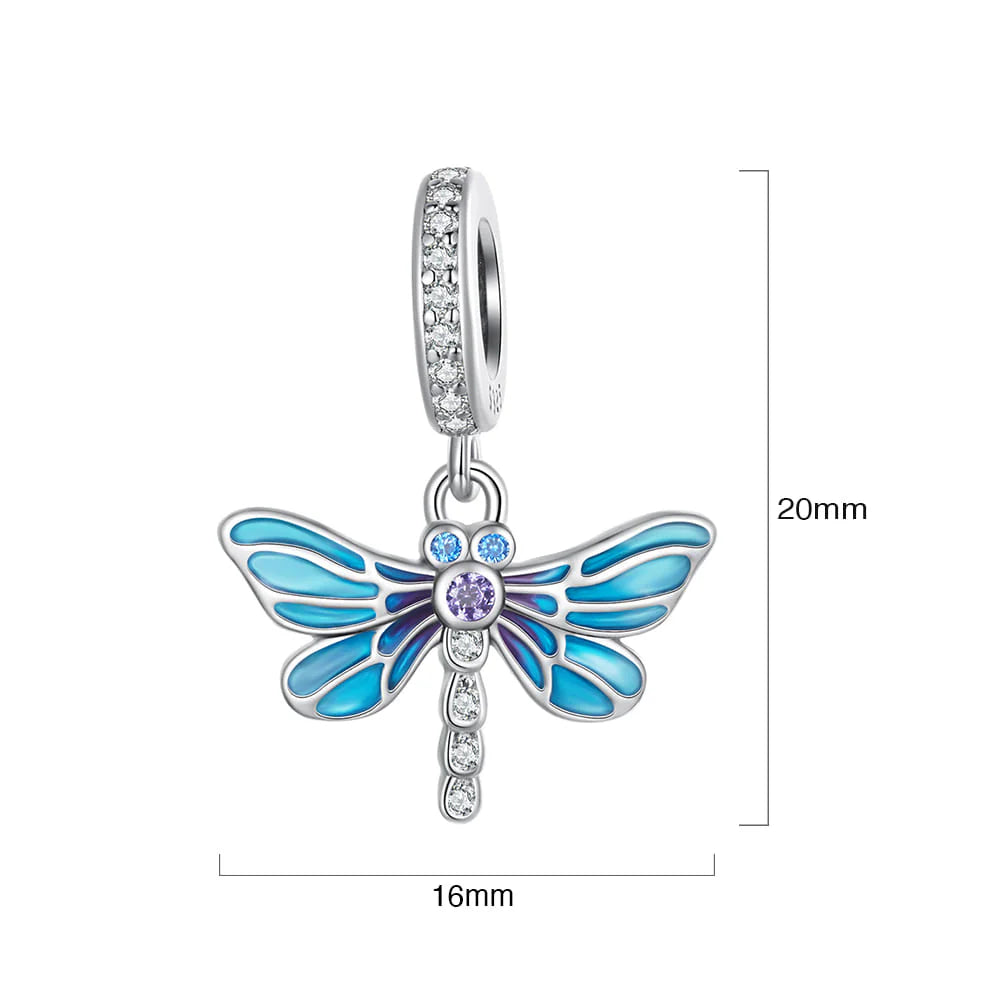 Solid 925 Signature Silver Dragonfly At Disco Charm