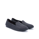 Houndstooth Knit Slip-On Flat Loafers - Charcoal