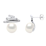 Earrings Button Freshwater Pearl & Cubic Zirconia White Sterling Silver
