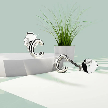 Solid 925 Sterling Silver Initial Alphabet Personalised Stud Earrings
