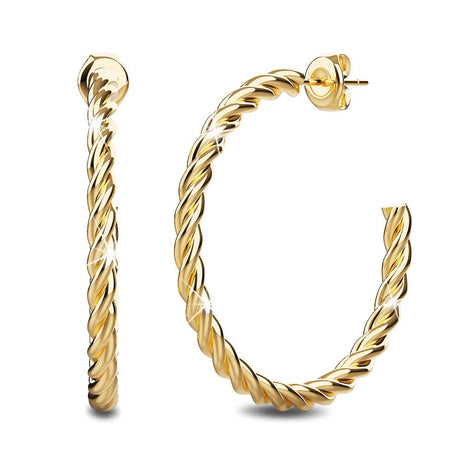 Bullion Gold Twisted Braid C-Hoop Gold Layered Earrings 30mm