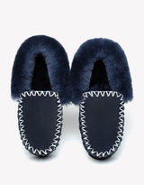 Popo Cow Suede Moccasin in Navy Blue
