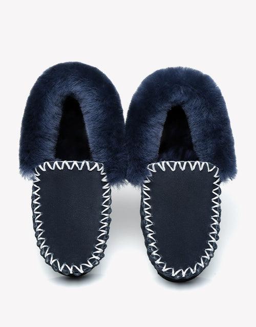 Popo Cow Suede Moccasin in Navy Blue