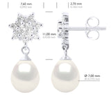 Earrings Real Cultured Freshwater Pearls Pear 7-8 mm - Natural White - Height Design Zirconia 0,60 cm
