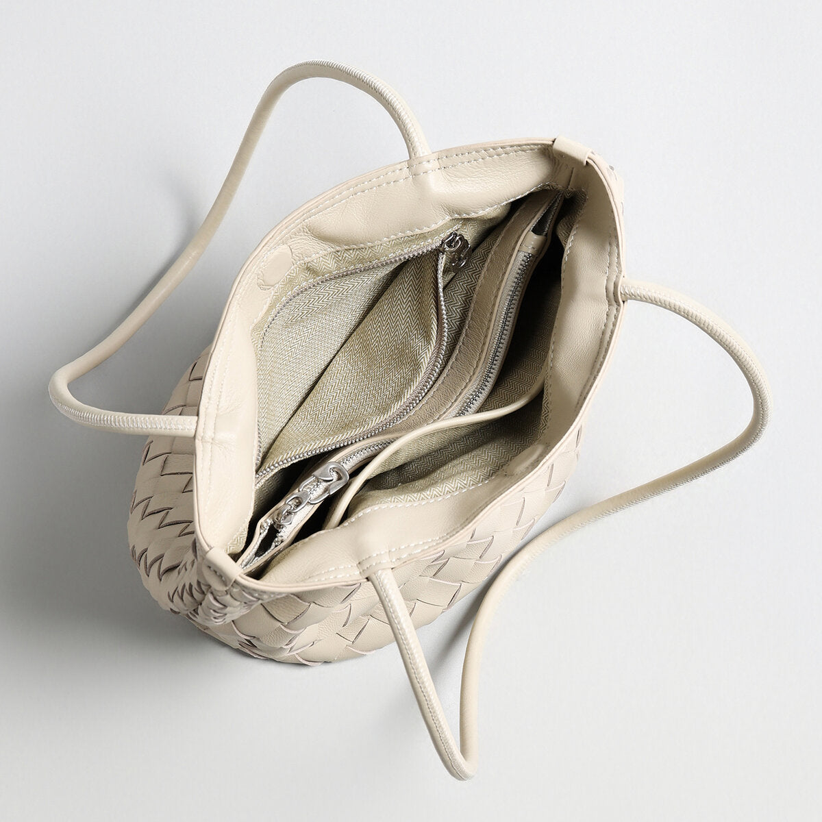 Woven Lambskin Bucket Tote - Ivory