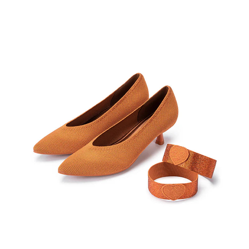 Belle Detachable Strap Mary Jane Heels - Orange