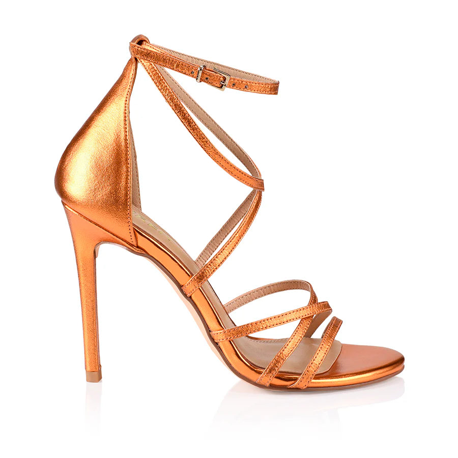 Siren Stiletto Heels - Orange Metallic Leather