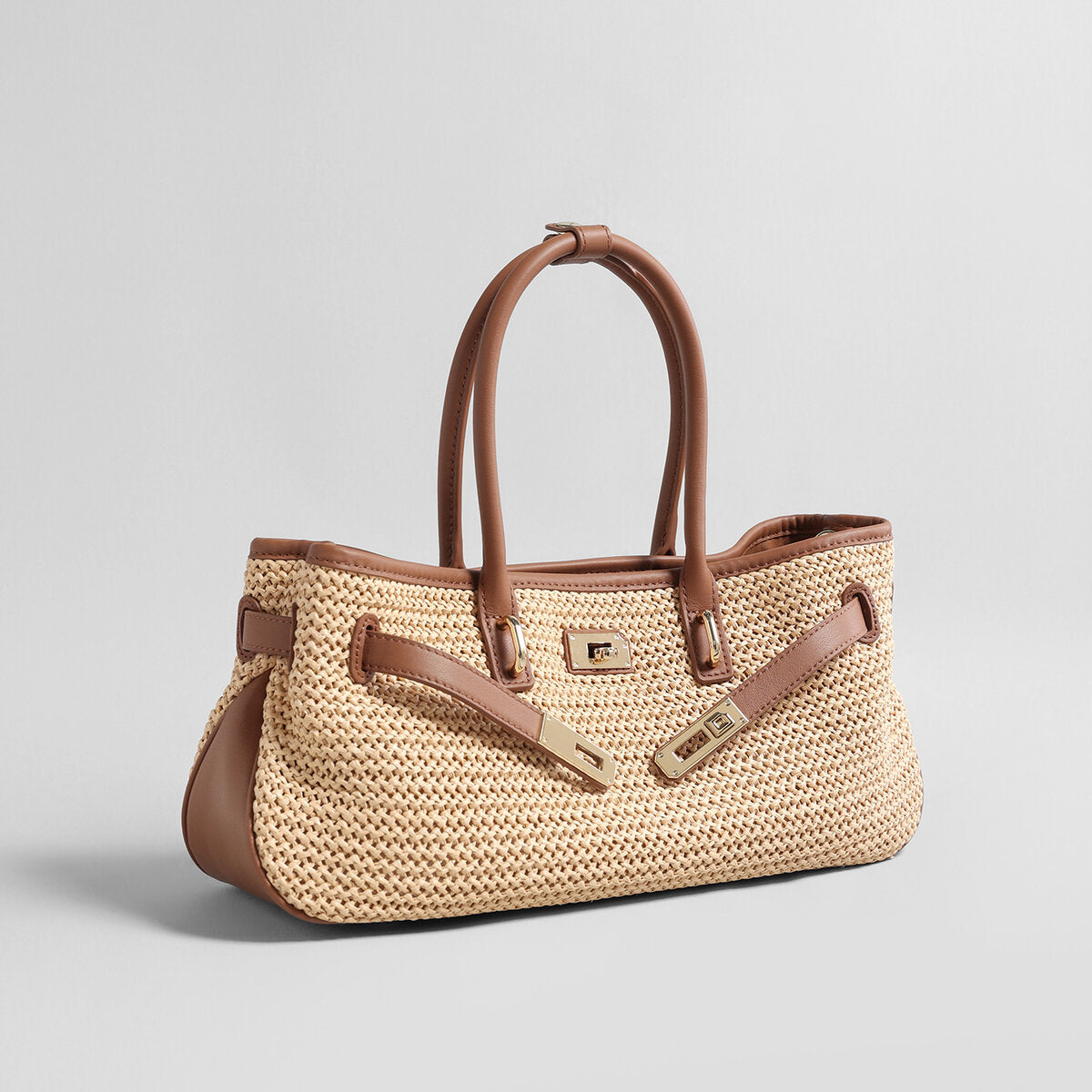 Handwoven Raffia Tote Bag - Brown