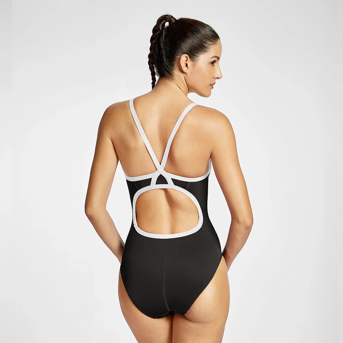 Sleek Solid Elite Training Athletic One Piece Swimsuit - White