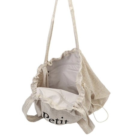 BAMEI Natural Linen Oversized Tote Bag with “Salomé” Letter Print - Ivory