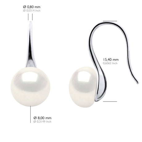 Earrings Real Cultured Freshwater Pearls Button 8-9 mm - Natural Pearl White - Height 18 mm
