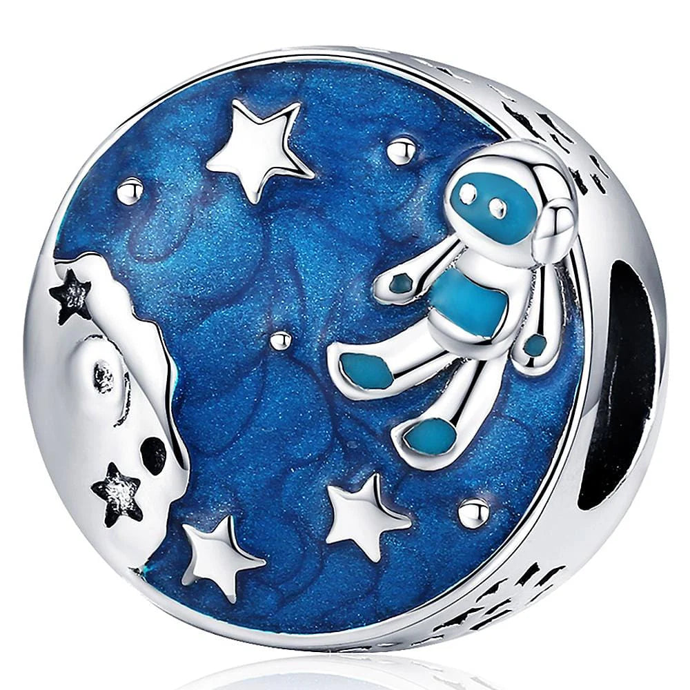 Solid 925 Sterling Silver Spaceman Charm