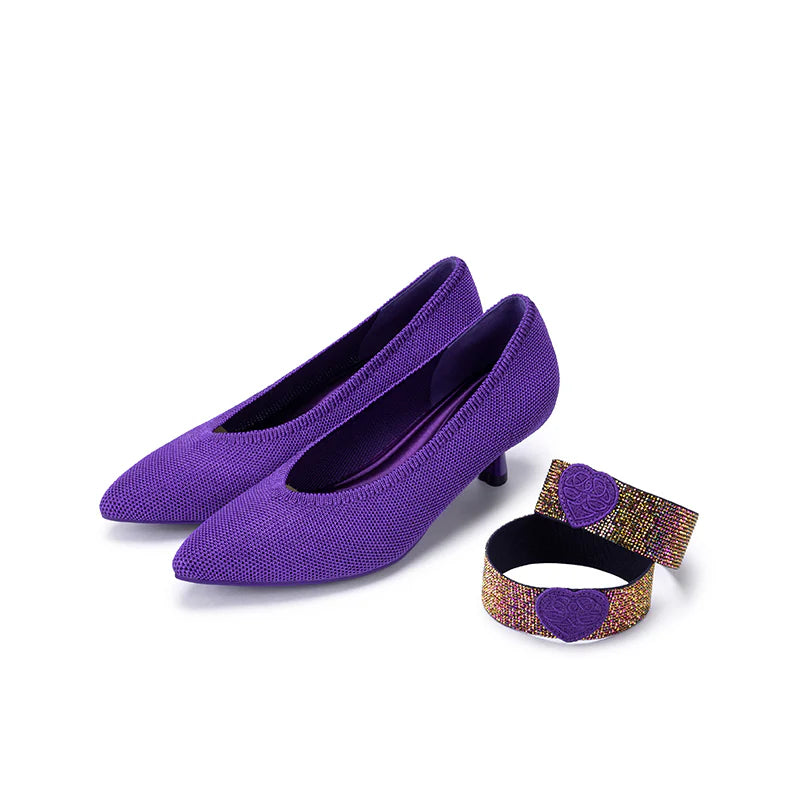 Belle Detachable Strap Mary Jane Heels - Purple