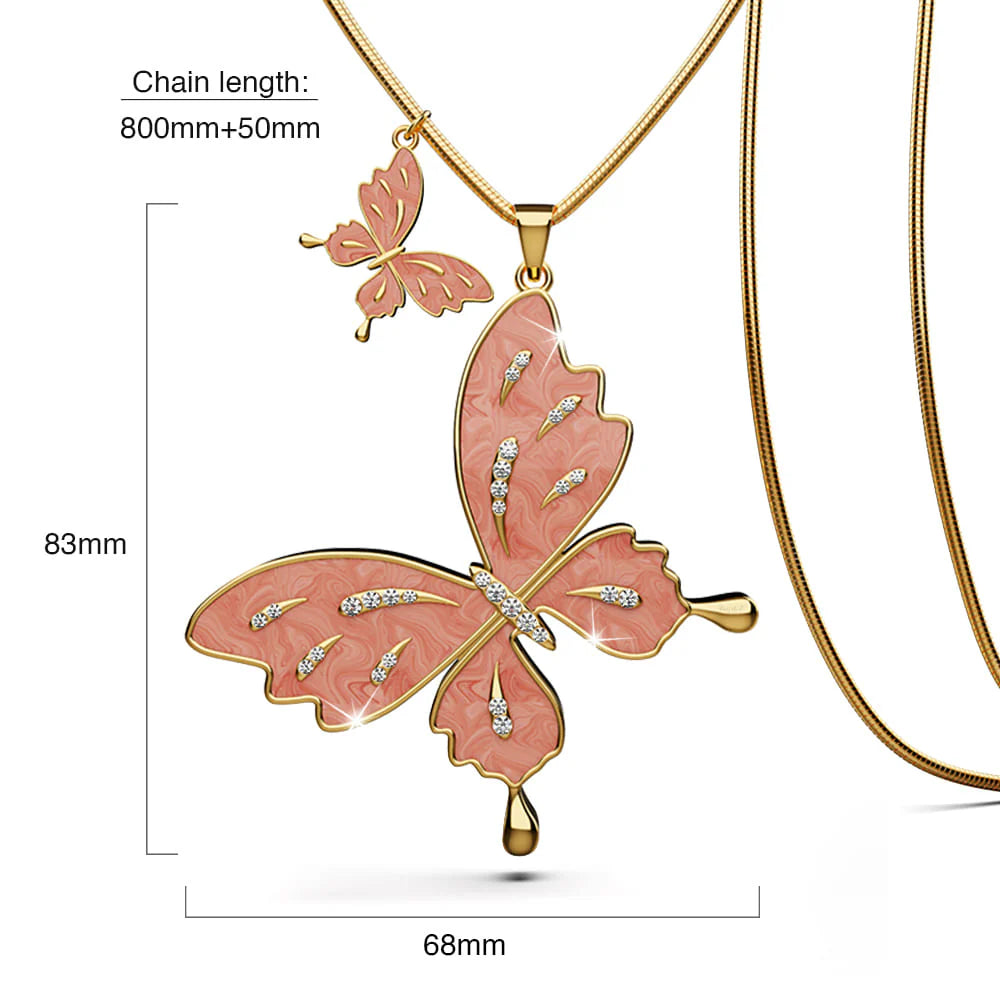 Krystal Couture Sweet Butterfly Long Necklace Pink Embellished with SWAROVSKI Crystals
