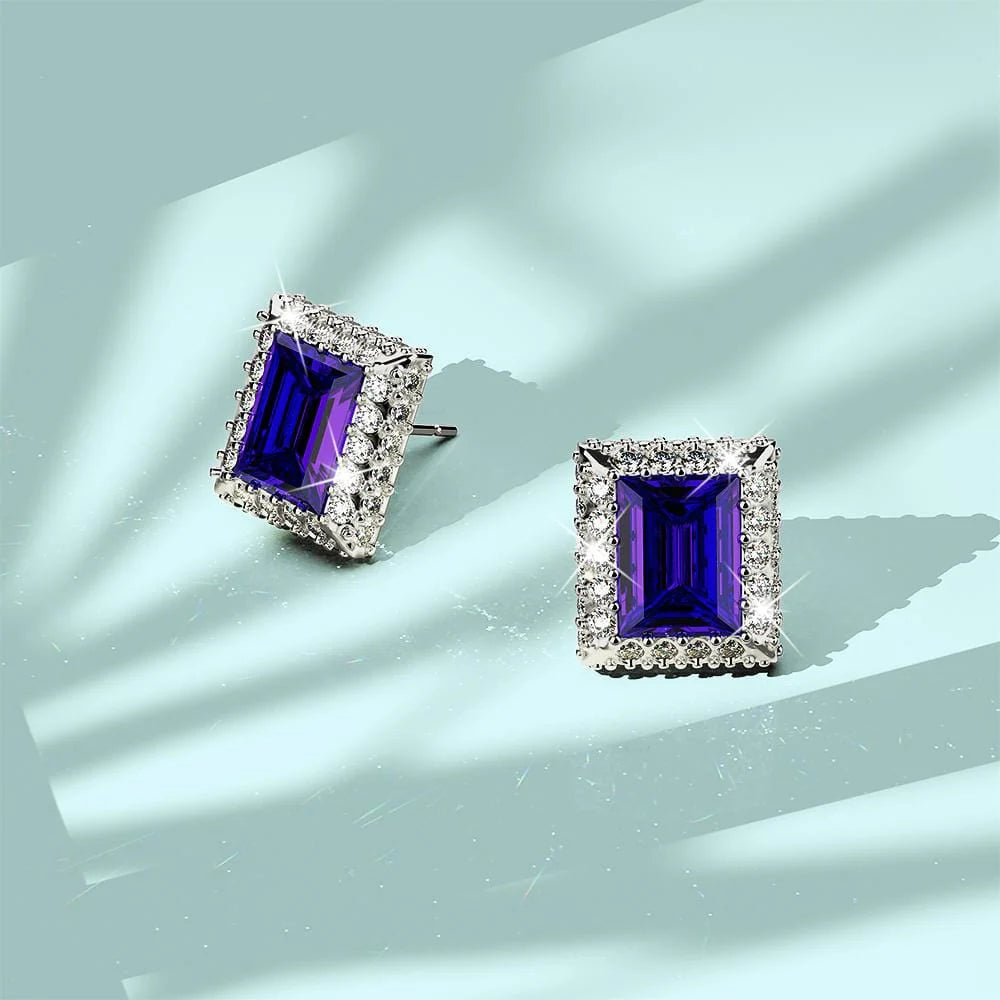 Krystal Couture Square Tanzanite Stud Earrings Embellished with Crystals from SWAROVSKI