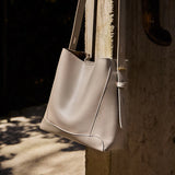 Nalandu Luxe Genuine Leather Bucket Tote Shoulder Bag - Taupe