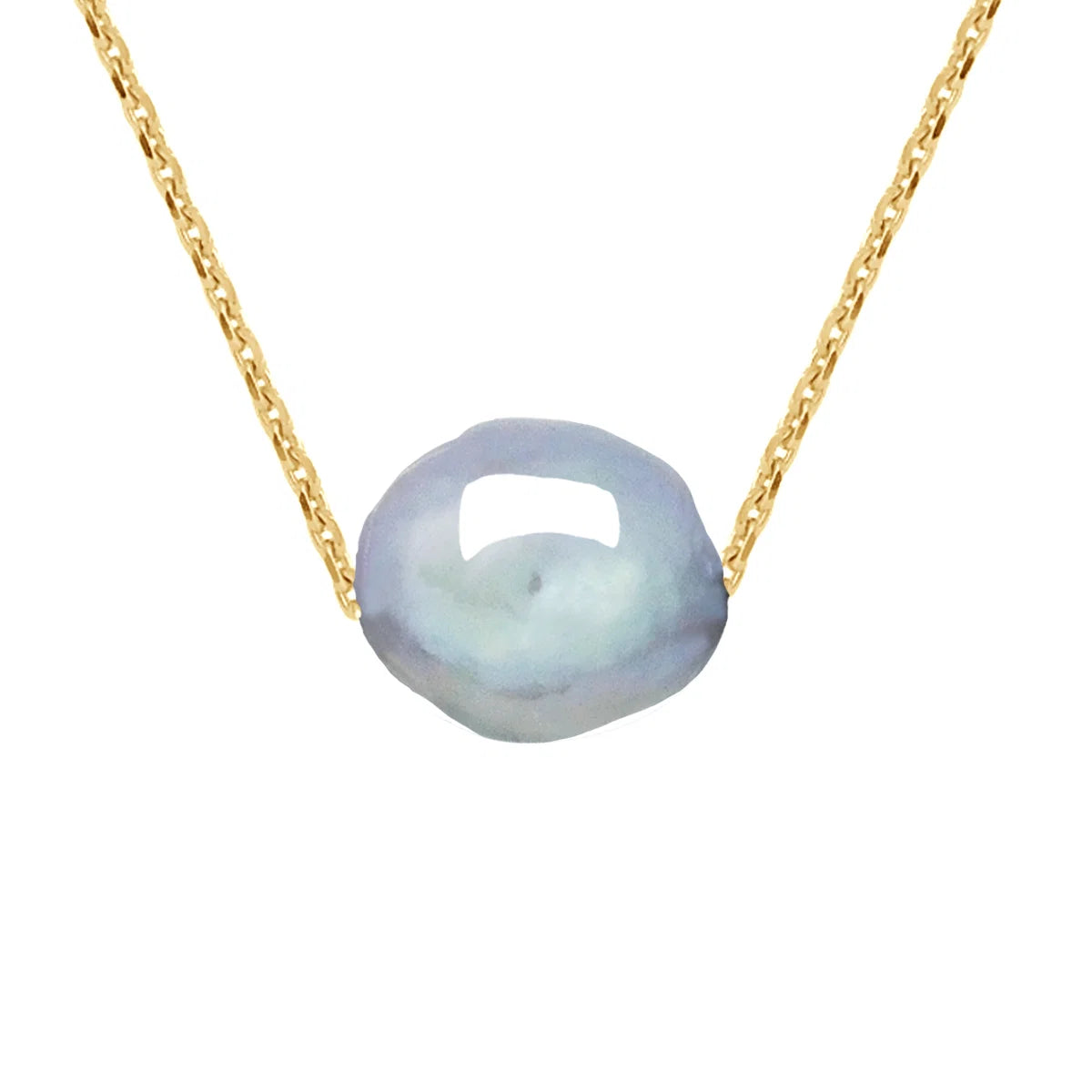 Necklace Baroque Baroque Freshwater Pearl Grey Yellow Gold 8-9mm