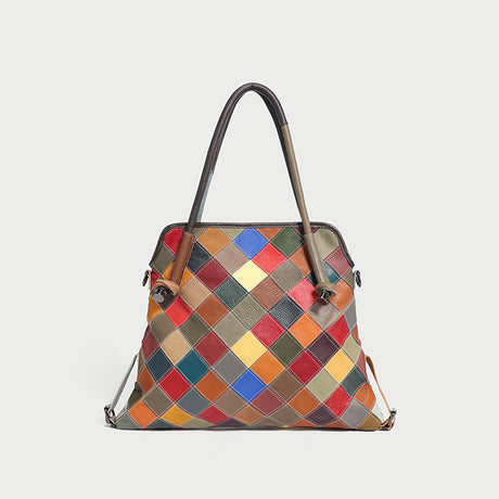 Floral Patchwork Leather Tote Bag - Rainbow