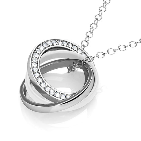 Krystal Couture White Gold Triple Interlocking Ring White Pendant Necklace Embellished with Swarovski Crystals
