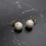 Krystal Couture Crystal Embellished Large Round Shell Pearl Hook Back Earrings